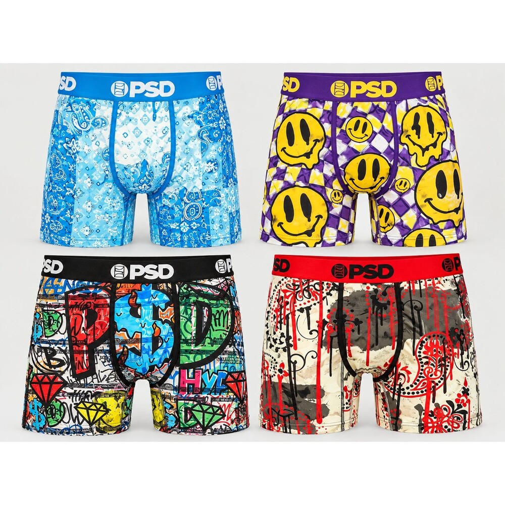 Lot of 4 PSD Men's Size XL Smiley Paisley Front & Back Panels Boxers Underwear